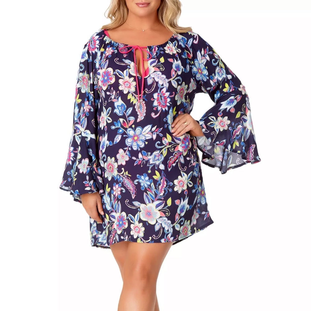 Anne Cole Women's Bell Sleeve Tunic Cover Up Dress